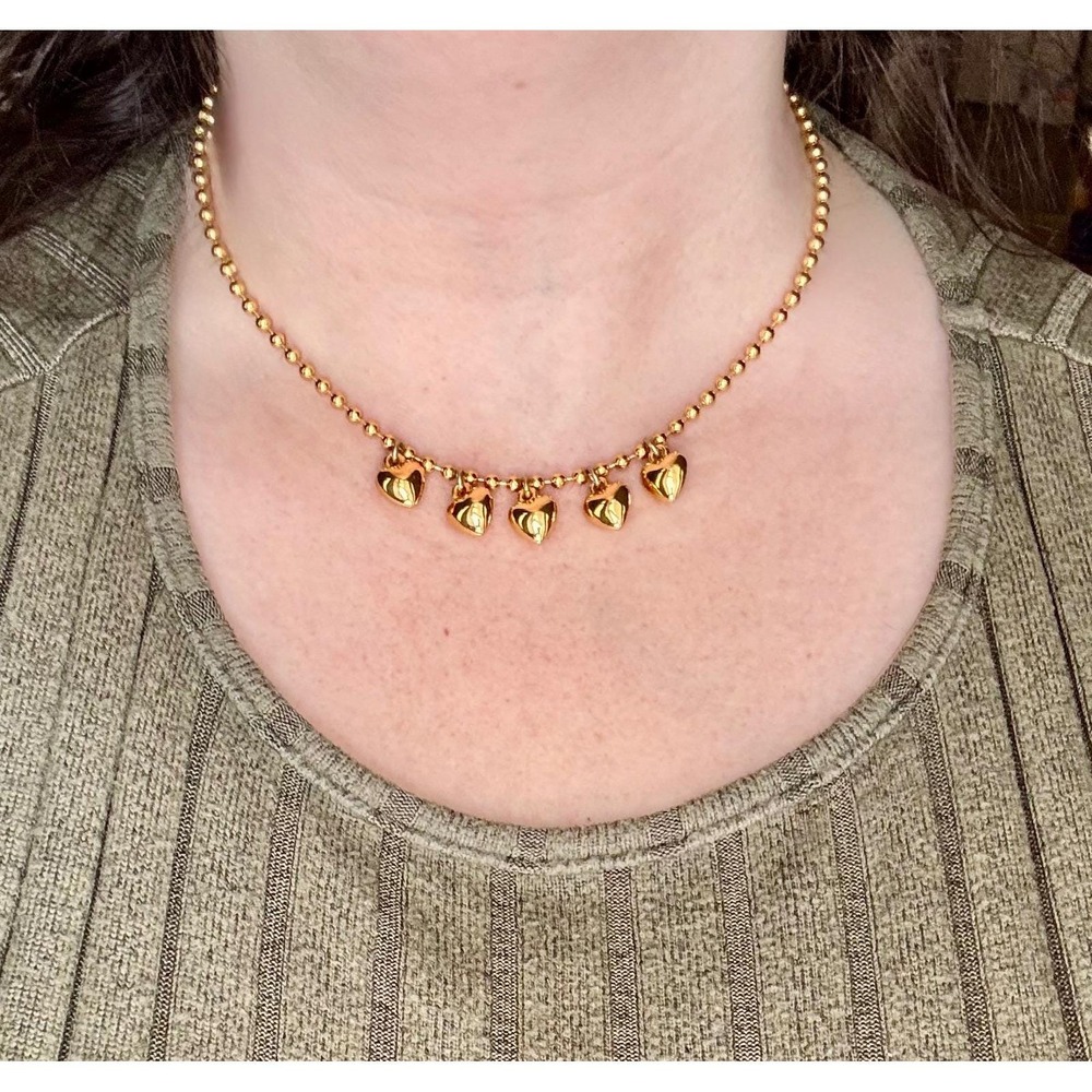 Anne Klein Ball Chain Puffy Hearts VTG rare 90s Collar / Choker Necklace AK Sign